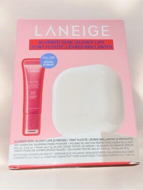 Laneige Blurred Skin Powder Glowy Lips Peach Glaze Serum 2 Piece Set